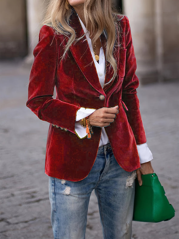 Velvet Blazer Tailored Single-Button Coat for Women