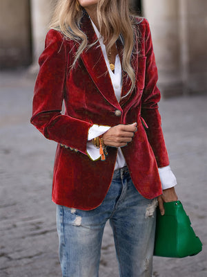 Velvet Blazer Tailored Single-Button Coat for Women