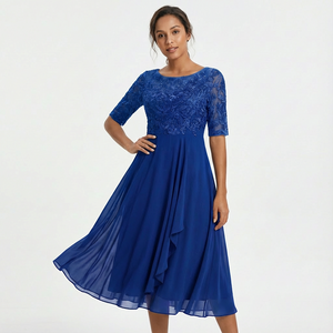 Women's Lace Midi Dress with Half-Sleeves