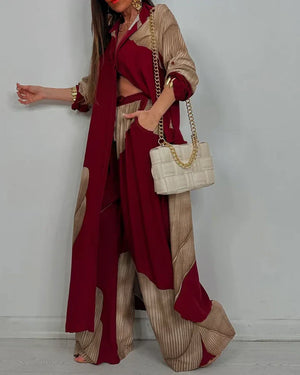 Women’s Elegant Colorblock Two-Piece Wide Leg Pants Set