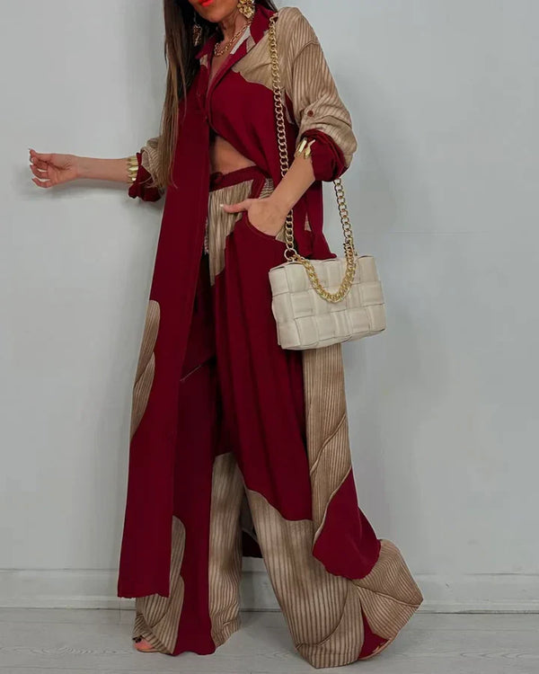 Women’s Elegant Colorblock Two-Piece Wide Leg Pants Set