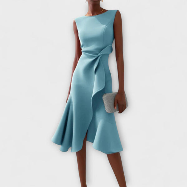 Women's Draped Asymmetric Midi Dress