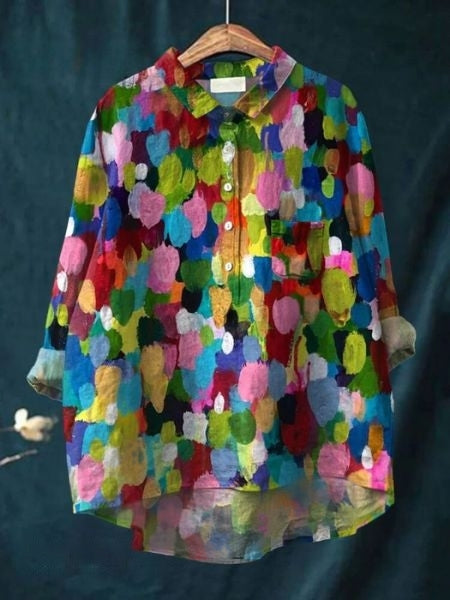 Women's Watercolor Bloom Button-Up Blouse