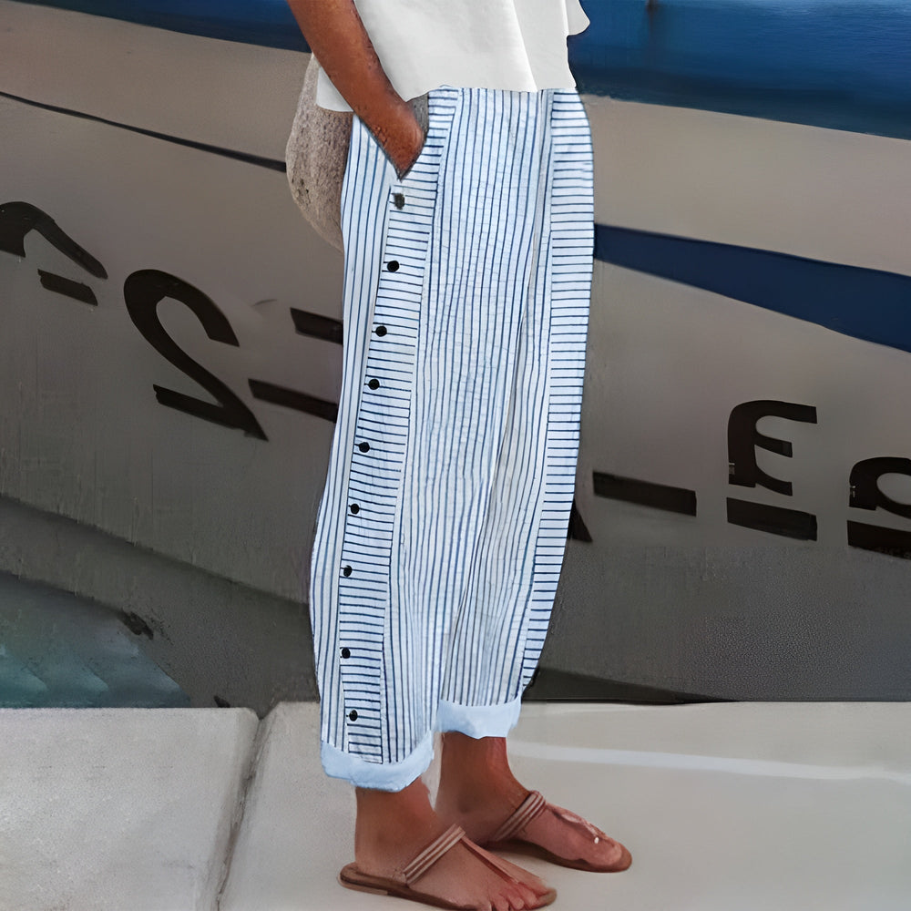 Women's Striped Wide-Leg Cropped Pants with Relaxed Fit