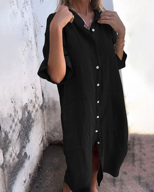 Vestido camisa holgado con botones delanteros para mujer