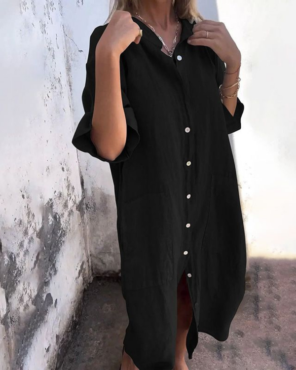 Vestido camisa holgado con botones delanteros para mujer