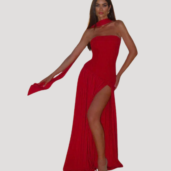 Vestido maxi plisado sin tirantes para mujer