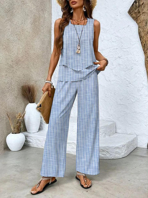 Women’s Sleeveless Top Wide Leg Pants Outfit Set
