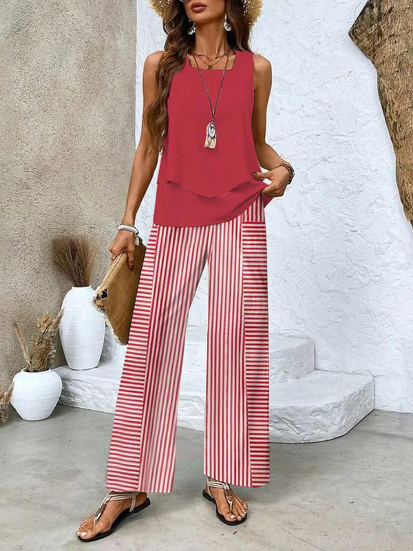 Women’s Sleeveless Top Wide Leg Pants Outfit Set