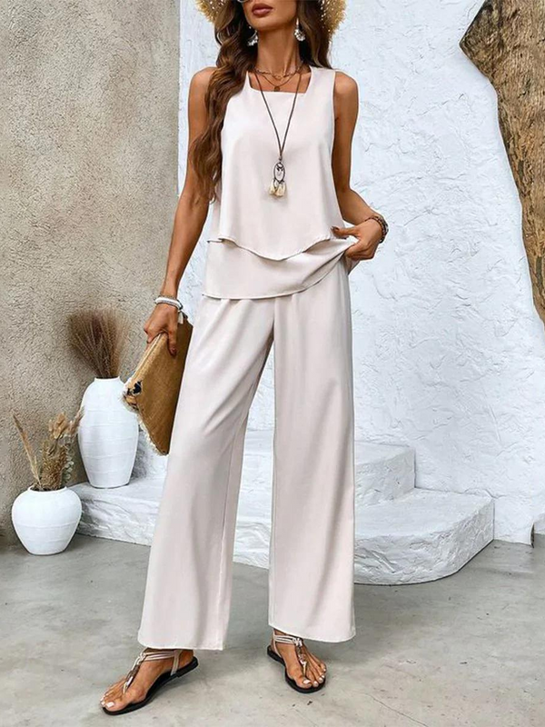 Women’s Sleeveless Top Wide Leg Pants Outfit Set