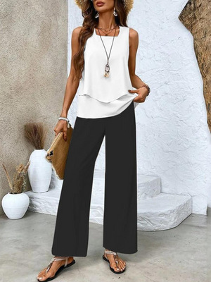 Women’s Sleeveless Top Wide Leg Pants Outfit Set