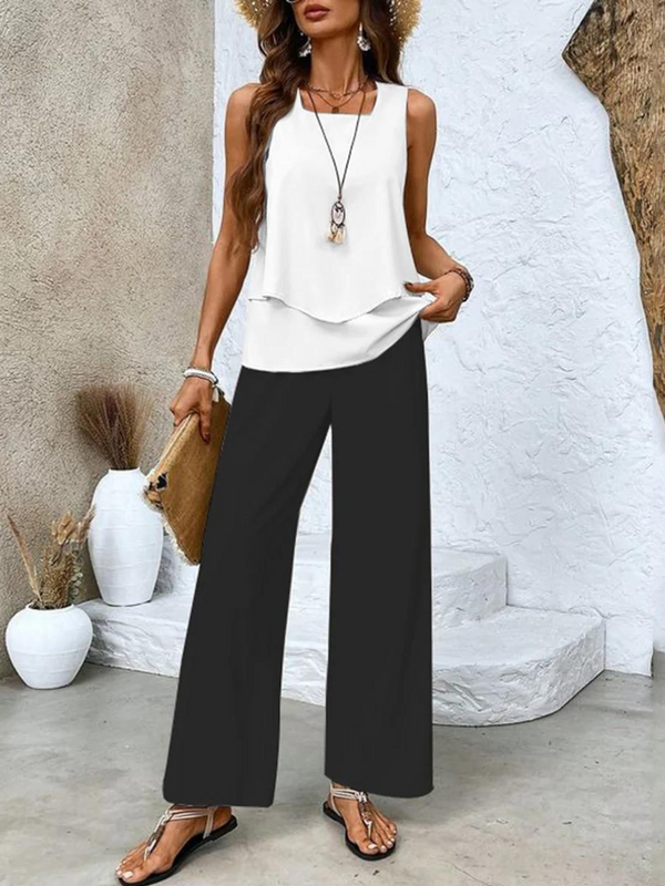 Women’s Sleeveless Top Wide Leg Pants Outfit Set