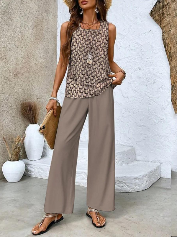 Women’s Sleeveless Top Wide Leg Pants Outfit Set