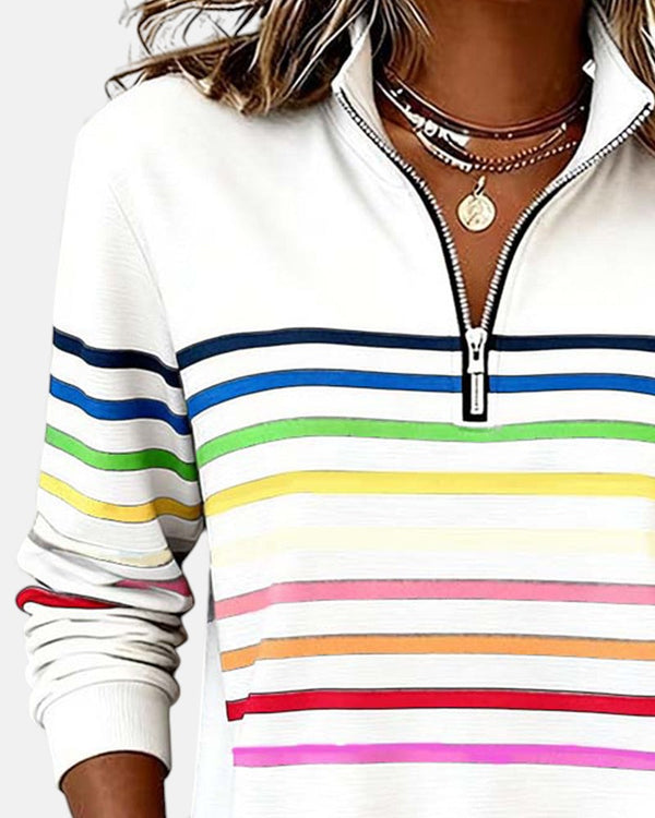 Rainbow Striped Quarter-Zip Sweatshirt