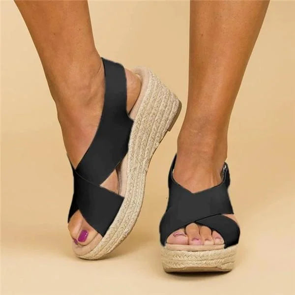 Sandalias de cuña con plataforma de alpargata y puntera abierta para mujer
