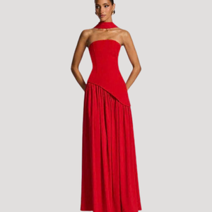 Vestido maxi plisado sin tirantes para mujer