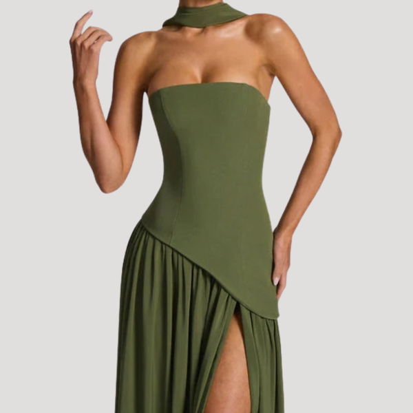 Vestido maxi plisado sin tirantes para mujer