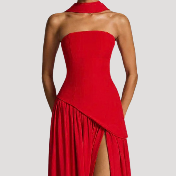 Vestido maxi plisado sin tirantes para mujer
