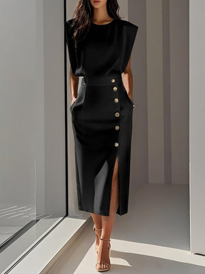 Women’s Sleeveless Elegant Side Slit Midi Dress