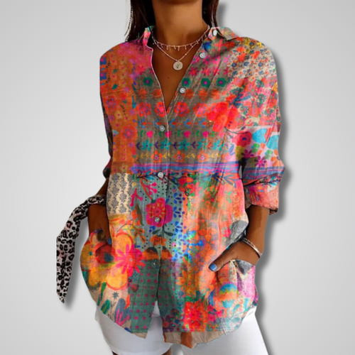 Women’s Artistic Print Button-Up Tunic Blouse