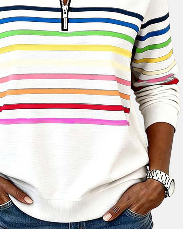 Rainbow Striped Quarter-Zip Sweatshirt
