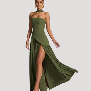Vestido maxi plisado sin tirantes para mujer