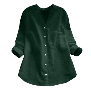 Camisa de manga larga para mujer con botones y ajuste relajado