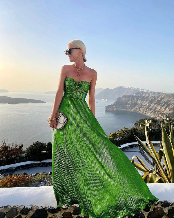 Women's Elegant Strapless Metallic Maxi Dress