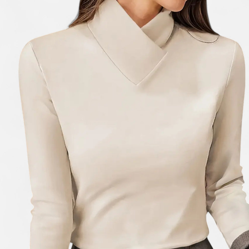 Asymmetrical Collar Long Sleeve Elegant Blouse