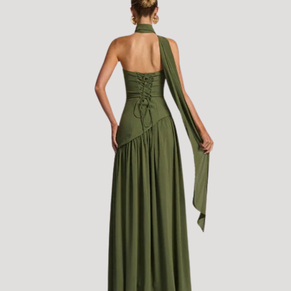 Vestido maxi plisado sin tirantes para mujer