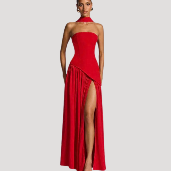 Vestido maxi plisado sin tirantes para mujer