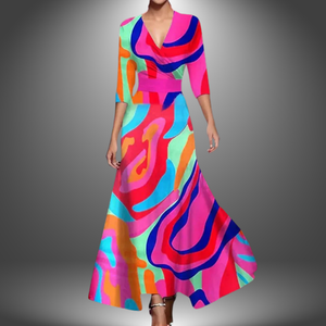 Vestido maxi cruzado para mujer con estampado floral y favorecedor escote en V