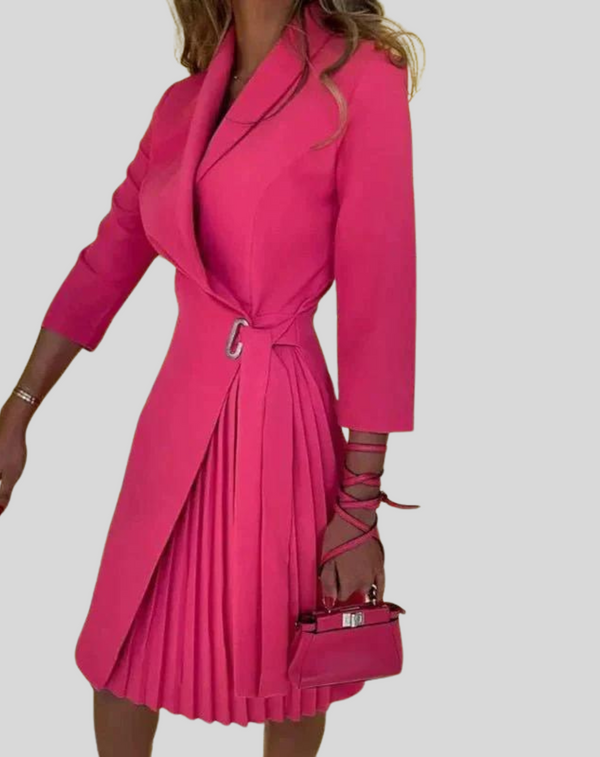 Women's Pleated Midi Dress with Cinched Waist