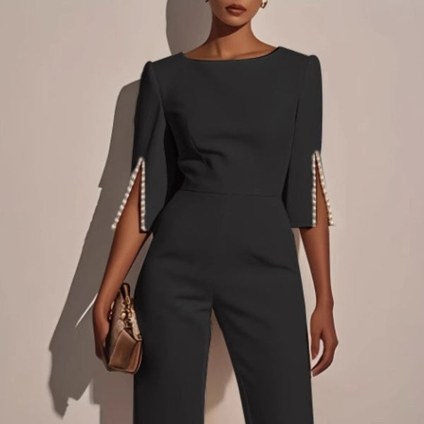 Women’s Elegant Wide-Leg Evening Jumpsuit with Cape Sleeves