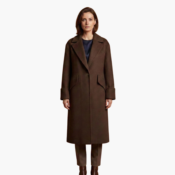 Elegant Long Coat With Notch Lapel And Button Closure