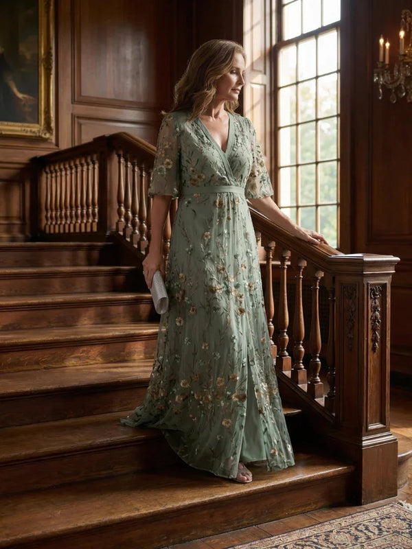 Women’s Floral Boho V-Neck Short Sleeve Maxi Dress