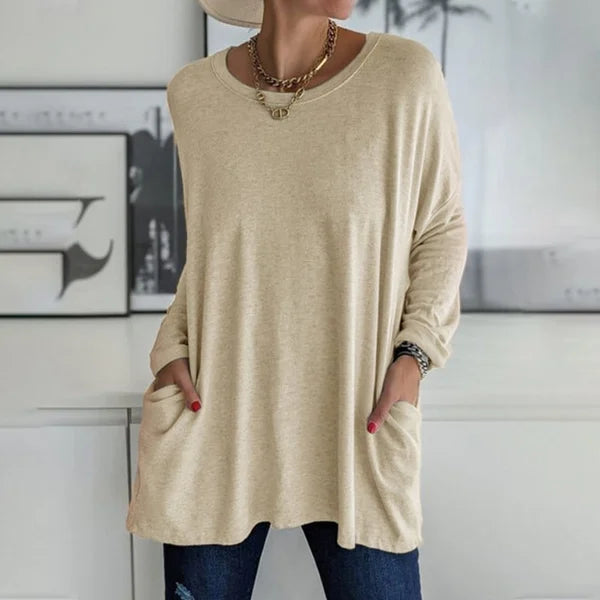 Women's Oversized Pocket Long Sleeve Tunic Top