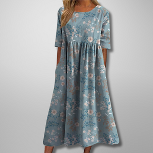Vestido midi floral holgado de manga corta para mujer