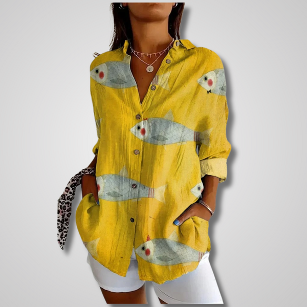 Women’s Artistic Print Button-Up Tunic Blouse