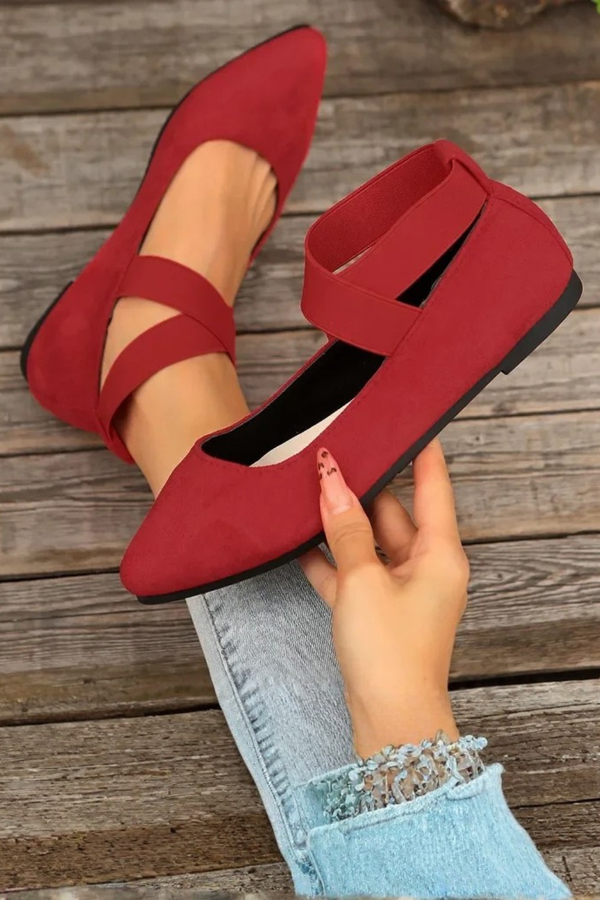 Women’s Pointed Toe Ballet Cross Strap Slip-On Comfort Shoes