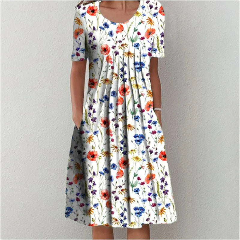 Women’s Floral Short Sleeve Printed Midi Dress