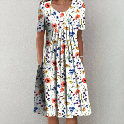Women’s Floral Short Sleeve Printed Midi Dress
