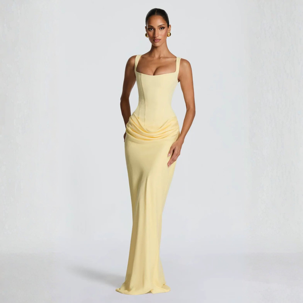 Women's Elegant Bodycon Maxi Dress with Draped Waist Detail