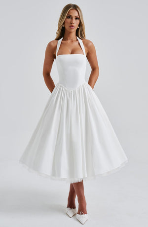 Vestido midi elegante de corte evasé en línea A para mujer