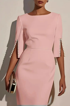 Vestido midi lápiz elegante para mujer con manga de perlas