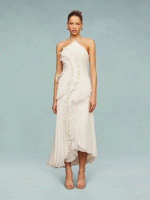 Women’s One-Shoulder Ruffle Maxi Dress with Asymmetrical Hem