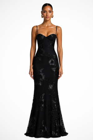 Women's Floral Embroidered Strapless Corset Maxi Dress