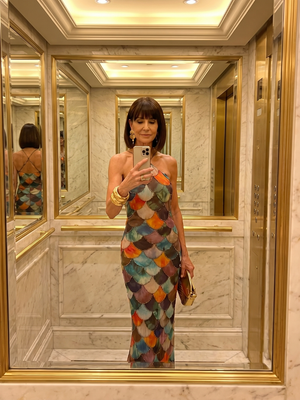 Women’s Multicolor Scallop Print Halter Neck Maxi Dress