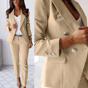 Chic Double-Breasted Blazer & Slim Pants Set for Women