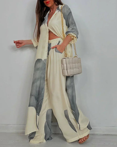 Women’s Elegant Colorblock Two-Piece Wide Leg Pants Set